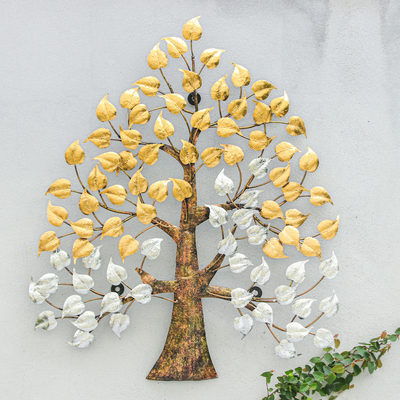 Inspirational Golden and Silver Foil and Steel Tree Wall Art