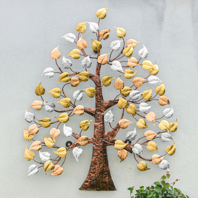 Handmade Nature-Themed Metallic Foil and Steel Tree Wall Art