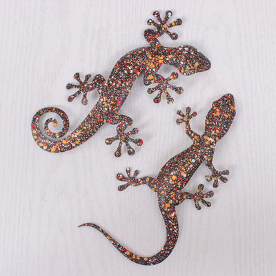 Set of Two Gecko-Shaped Colorful Iron Wall Art Pieces