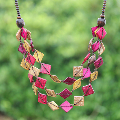 Pink and Golden Coconut Shell Beaded Strand Necklace