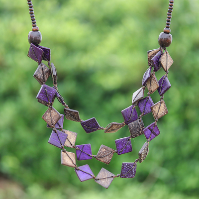 Purple Wood and Coconut Shell Beaded Strand Necklace