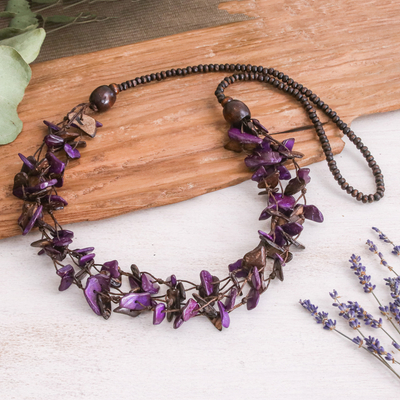 Hand-Painted Purple and Brown Beaded Three-Strand Necklace