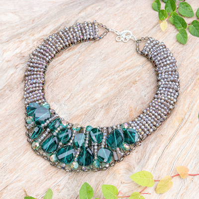 Steel and Glass Beaded Choker Necklace in Turquoise Hues