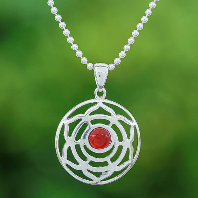 Rose-Themed Natural Carnelian Pendant Necklace from Thailand