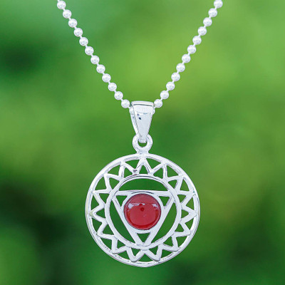 Star and Geometric-Themed Carnelian Pendant Necklace