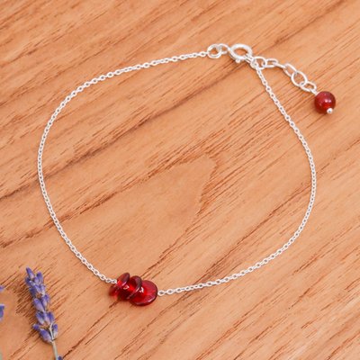 Natural Carnelian and Sterling Silver Charm Anklet
