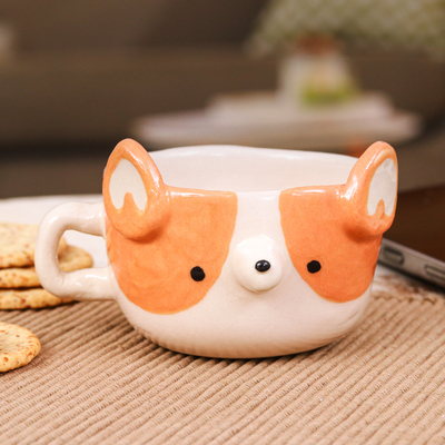 Dog-Themed Ceramic Corgi Demitasse Handcrafted in Thailand