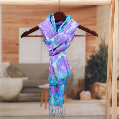 Handcrafted Tie-Dyed Abstract Patterned 100% Silk Scarf