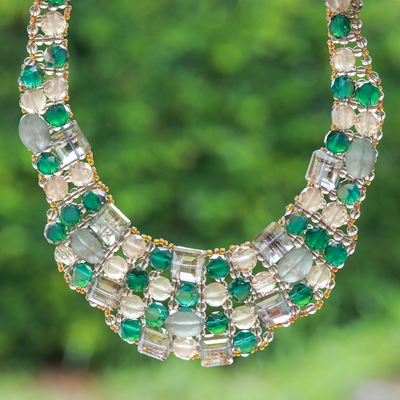 Green Glass Beaded Choker Necklace Handmade in Thailand