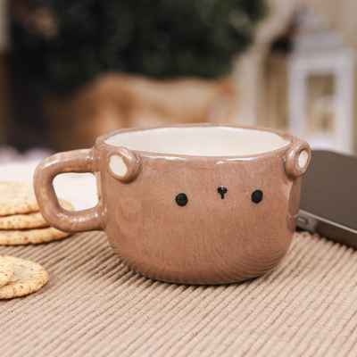 Thai Artisan-Crafted Animal-Themed Ceramic Bear Demitasse