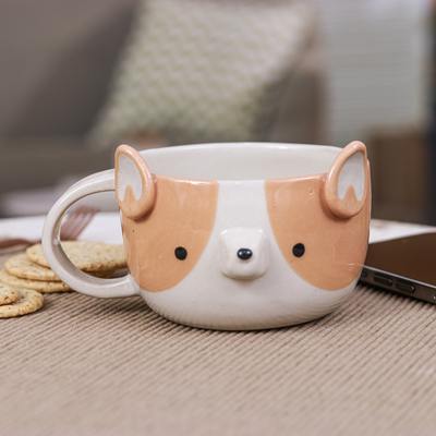 Whimsical 6 oz Ceramic Corgi Dog Cup with a Glossy Finish