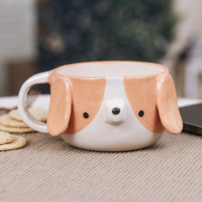 Whimsical 6 oz Ceramic Beagle Dog Cup with a Glossy Finish