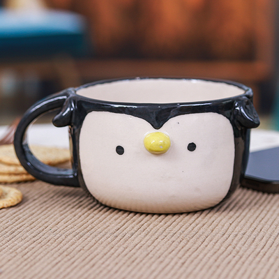 Handcrafted 6 oz Thai Ceramic Penguin Cup with Glossy Finish