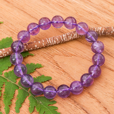 Handcrafted Amethyst Beaded Stretch Bracelet from Thailand