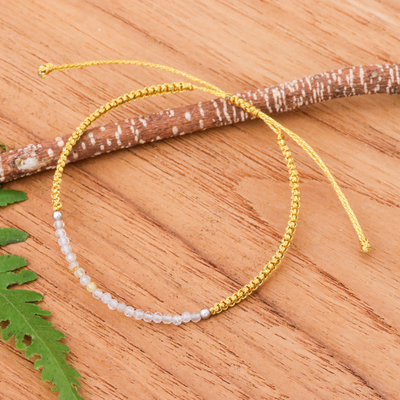 Adjustable Rutilated Quartz Beaded Macrame Pendant Bracelet