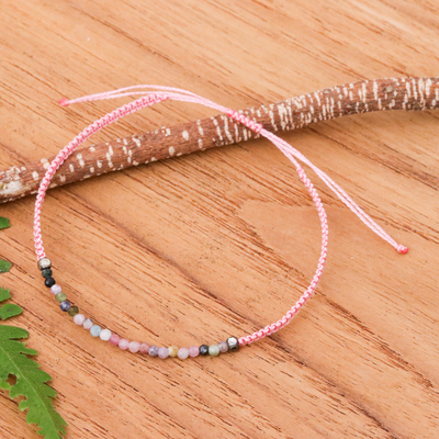 Adjustable Tourmaline Beaded Macrame Pendant Bracelet