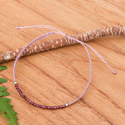 Adjustable Garnet Beaded Macrame Pendant Bracelet