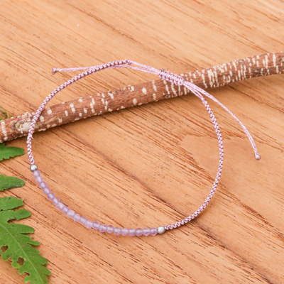 Adjustable Amethyst Beaded Macrame Pendant Bracelet