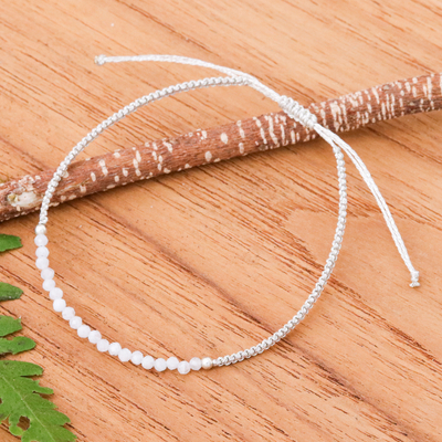 Light Grey Macrame Cord Rutilated Quartz Pendant Bracelet