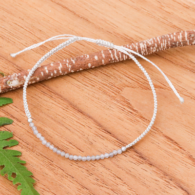 Adjustable Moonstone Pendant Bracelet with Grey Macrame Cord