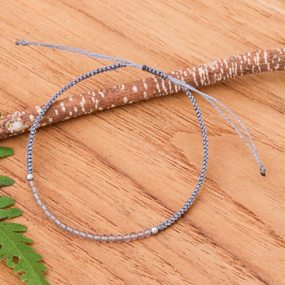 Smoky Quartz Pendant Bracelet with Macrame Cord in Graphite