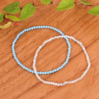 2 Moonstone Reconstituted Turquoise Beaded Stretch Bracelets