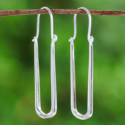 Thai-Made Minimalist Sterling Silver Oblong Hoop Earrings