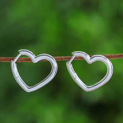 Romantic Heart-Shaped Hoop Earrings in a High Polish Finish