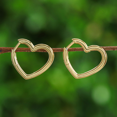 Heart-Shaped 18k Gold-Plated Hoop Earrings Made in Thailand