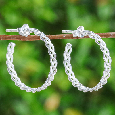 Minimalist-Inspired Sterling Silver Rope Half-Hoop Earrings