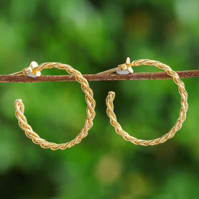 Rope-Shaped 18k Gold-Plated Half-Hoop Earrings from Thailand