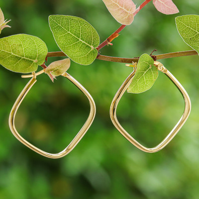 Geometric 18k Gold-Plated Hoop Earrings Crafted in Thailand