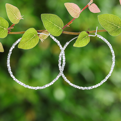 Avant-Garde Geometric Sterling Silver Beaded Hoop Earrings