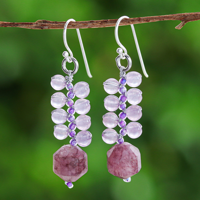 Artisan-Made Glass Beaded Elderberry-Shaped Dangle Earrings