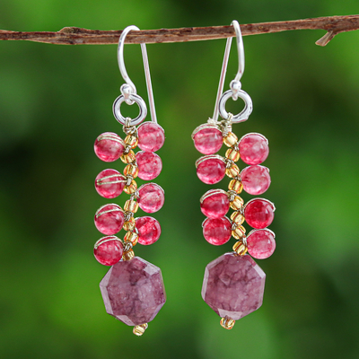 Handcrafted Cranberry-Inspired Glass Beaded Dangle Earrings