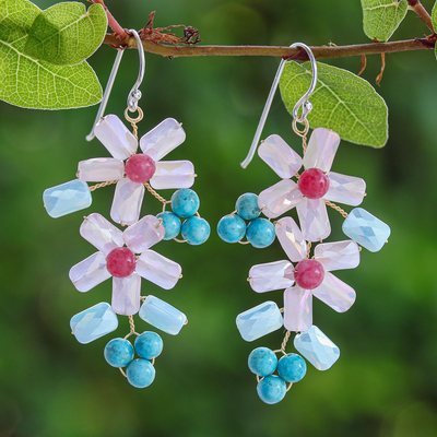 Blue and White Quartz and Howlite Beaded Dangle Earrings