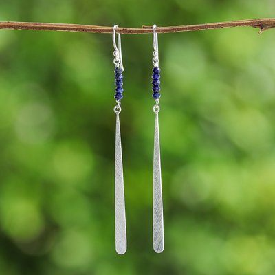 Modern Drop-Shaped Lapis Lazuli Silver Dangle Earrings