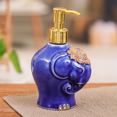 Elephant-Shaped Crackled Blue Celadon Ceramic Soap Dispenser