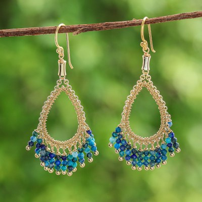Thai-Made 18k Gold-Plated Quartz Beaded Chandelier Earrings