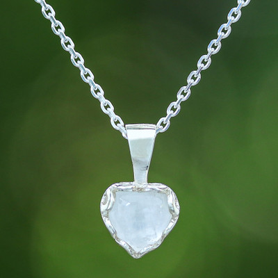 Heart-Shaped Moonstone Sterling Silver Pendant Necklace