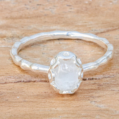 Sterling Silver Solitaire Ring with Oval Rainbow Moonstone