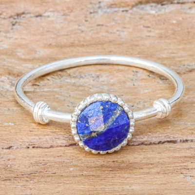 Round Lapis Lazuli Silver Solitaire Ring from Thailand