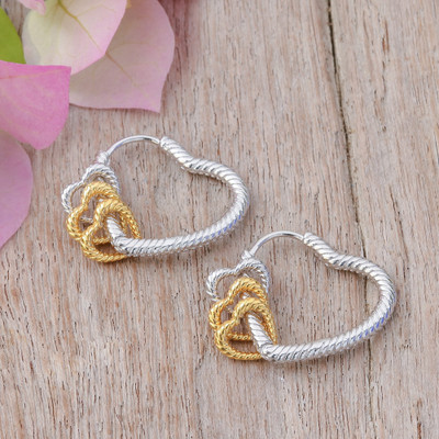 18k Gold-Accented Hoop Earrings with Heart-Themed Charms
