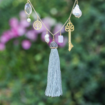 Fantasy-Inspired Gold-Plated Multi-Gemstone Charm Necklace