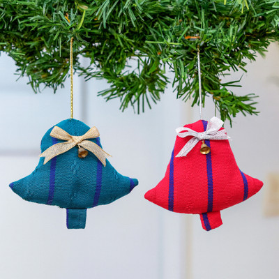 Bell-Themed 2-Piece 100% Rayon Ornament Set with Ribbons