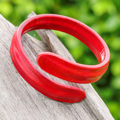 Red Hand-Dyed Adjustable Unisex Leather Cuff Bracelet