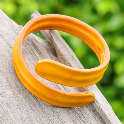 Adjustable Unisex Leather Cuff Bracelet in Yellow Shade