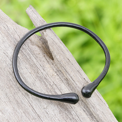 Minimalist Adjustable Leather Cuff Bracelet in Black Shade