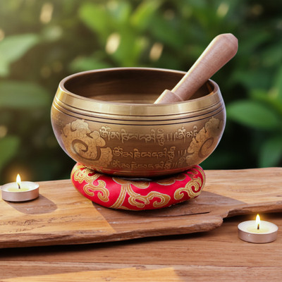 3-Piece Brass Alloy Singing Bowl Set with Mallet and Cushion