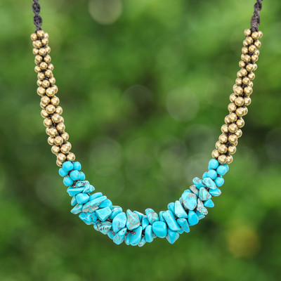 Bohemian Pendant Necklace with Howlite Chips and Brass Beads
